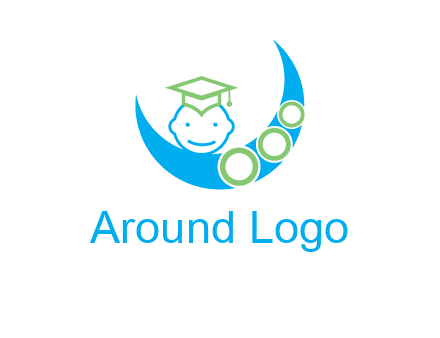 face of child wearing a graduation cap above a crescent moon