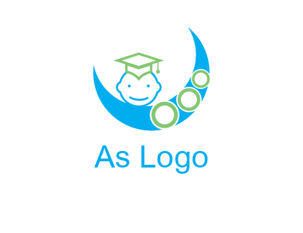 face of child wearing a graduation cap above a crescent moon