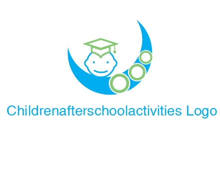face of child wearing a graduation cap above a crescent moon