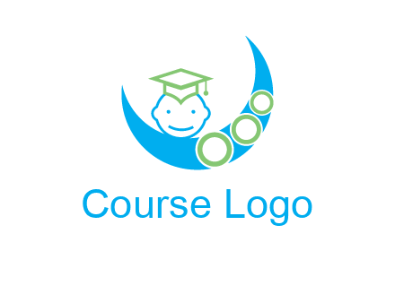 face of child wearing a graduation cap above a crescent moon