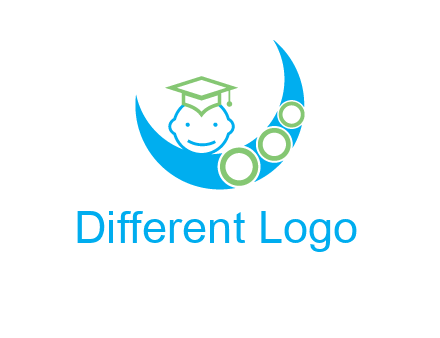 face of child wearing a graduation cap above a crescent moon