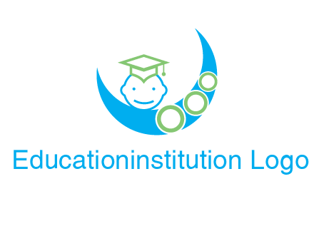 face of child wearing a graduation cap above a crescent moon