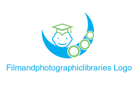 face of child wearing a graduation cap above a crescent moon