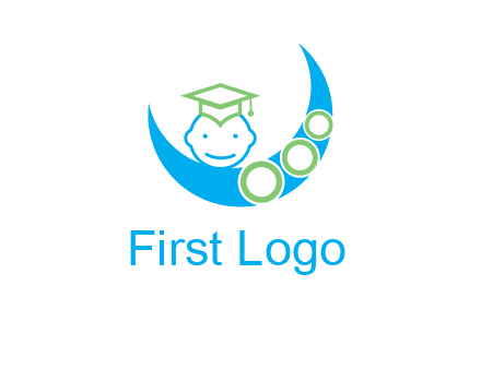 face of child wearing a graduation cap above a crescent moon
