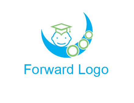 face of child wearing a graduation cap above a crescent moon