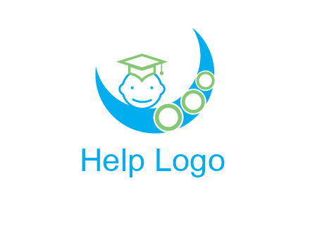 face of child wearing a graduation cap above a crescent moon
