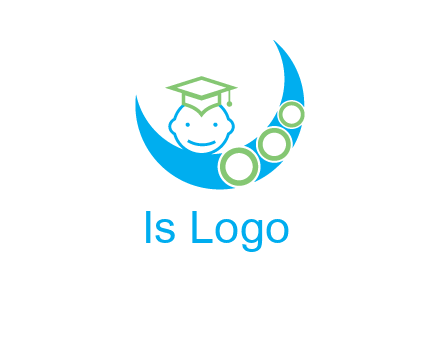 face of child wearing a graduation cap above a crescent moon