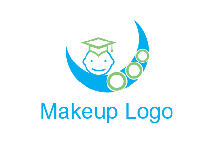 face of child wearing a graduation cap above a crescent moon