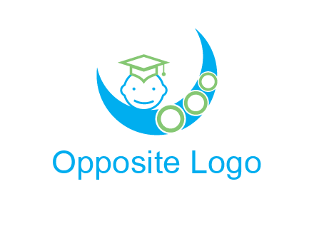 face of child wearing a graduation cap above a crescent moon