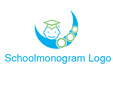 face of child wearing a graduation cap above a crescent moon