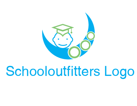 face of child wearing a graduation cap above a crescent moon