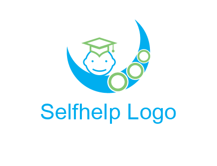 face of child wearing a graduation cap above a crescent moon