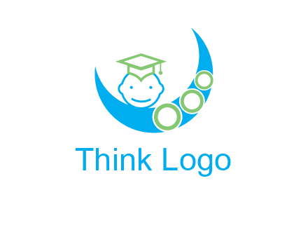 face of child wearing a graduation cap above a crescent moon