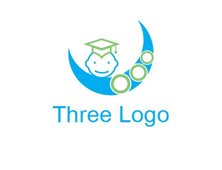 face of child wearing a graduation cap above a crescent moon