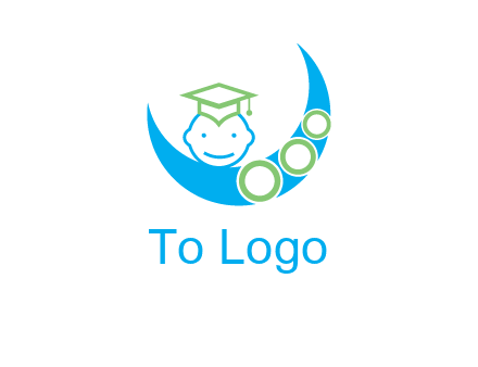 face of child wearing a graduation cap above a crescent moon