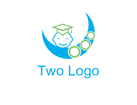face of child wearing a graduation cap above a crescent moon