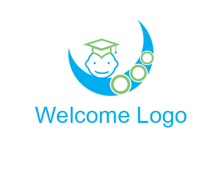 face of child wearing a graduation cap above a crescent moon