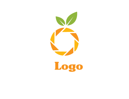 camera lens in an orange fruit shape logo