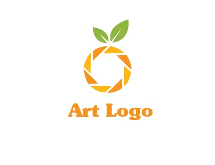 camera lens in an orange fruit shape logo