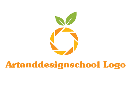 camera lens in an orange fruit shape logo