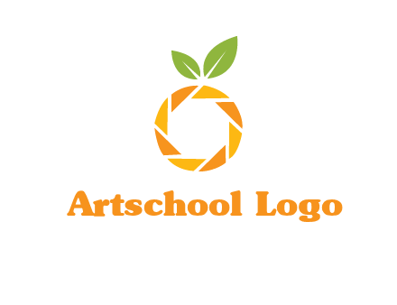camera lens in an orange fruit shape logo