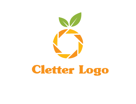 camera lens in an orange fruit shape logo