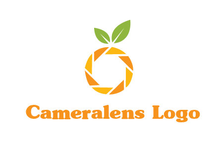 camera lens in an orange fruit shape logo