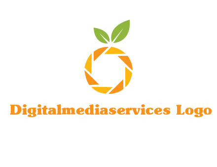 camera lens in an orange fruit shape logo