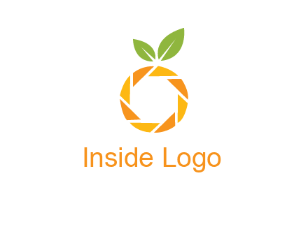 camera lens in an orange fruit shape logo