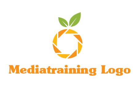 camera lens in an orange fruit shape logo