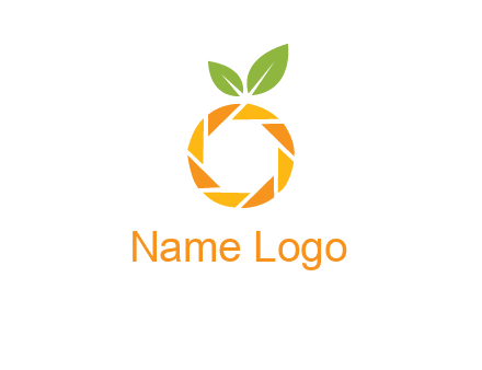 camera lens in an orange fruit shape logo