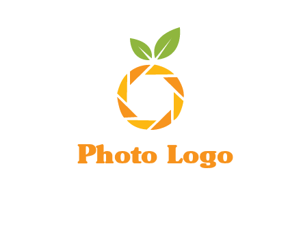 camera lens in an orange fruit shape logo