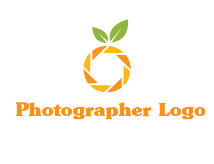 camera lens in an orange fruit shape logo