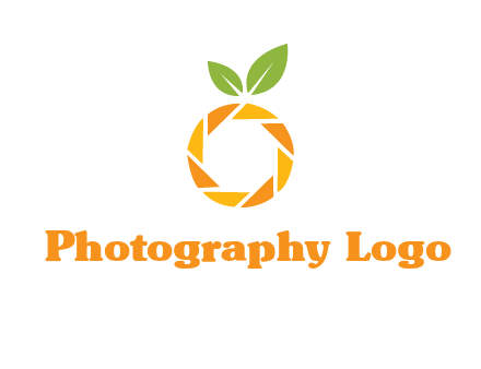 camera lens in an orange fruit shape logo