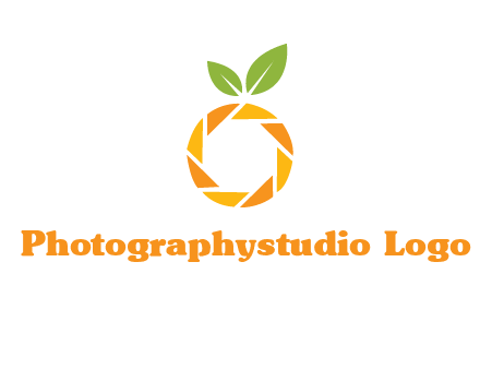 camera lens in an orange fruit shape logo