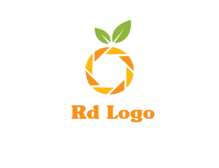 camera lens in an orange fruit shape logo