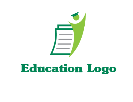 happy swoosh student against pages with graduation hat logo icon