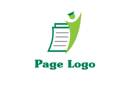 happy swoosh student against pages with graduation hat logo icon