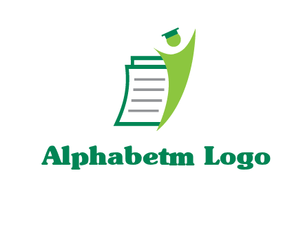 happy swoosh student against pages with graduation hat logo icon