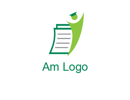 happy swoosh student against pages with graduation hat logo icon