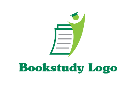 happy swoosh student against pages with graduation hat logo icon