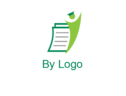 happy swoosh student against pages with graduation hat logo icon