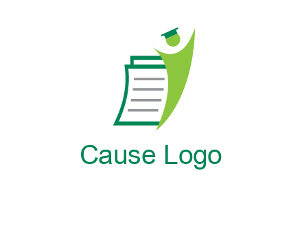 happy swoosh student against pages with graduation hat logo icon