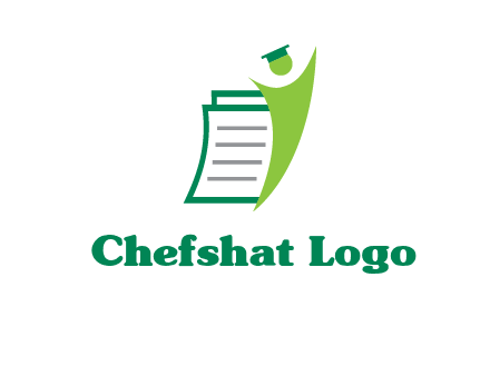 happy swoosh student against pages with graduation hat logo icon