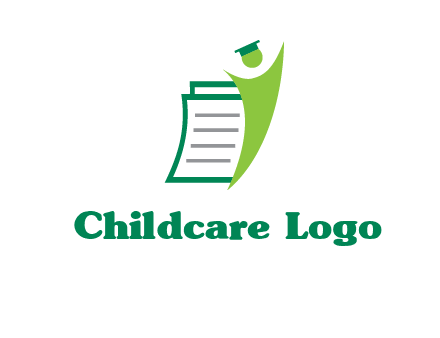 happy swoosh student against pages with graduation hat logo icon