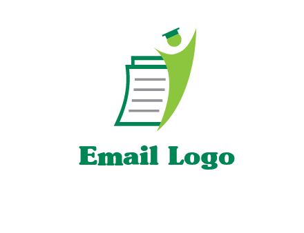 happy swoosh student against pages with graduation hat logo icon