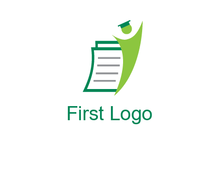 happy swoosh student against pages with graduation hat logo icon