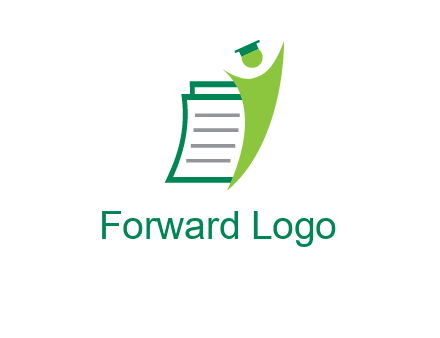 happy swoosh student against pages with graduation hat logo icon