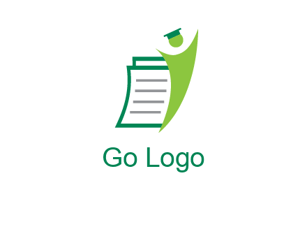 happy swoosh student against pages with graduation hat logo icon