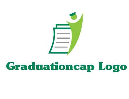 happy swoosh student against pages with graduation hat logo icon